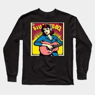 Pop Art Vinyl LP Lady Guitarist Long Sleeve T-Shirt